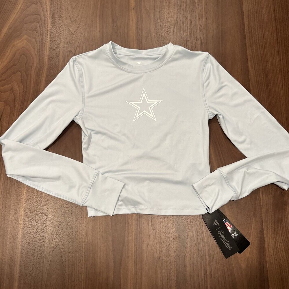 Dallas Cowboys Fanatics Women's Long Sleeve Shirt Light Blue Logo Open Back Sz S